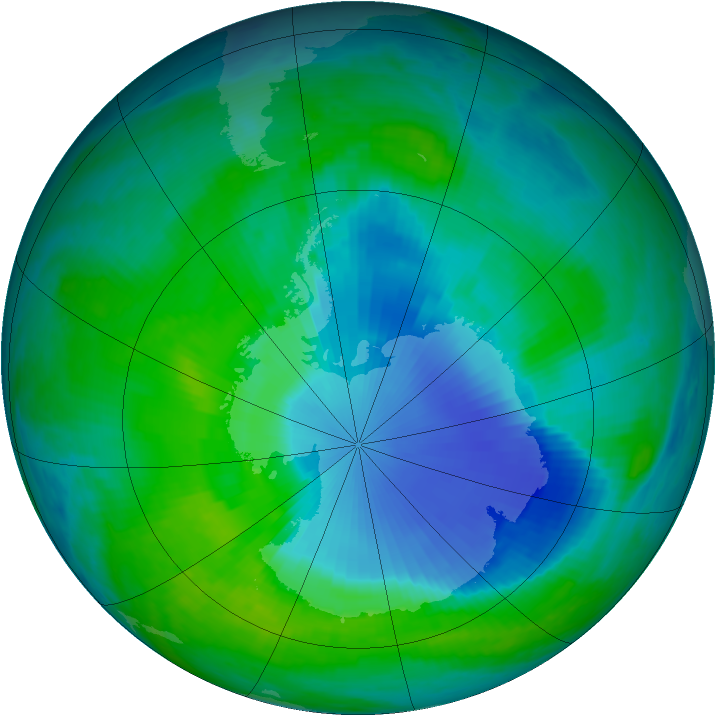 Antarctic ozone map for 20 December 1999